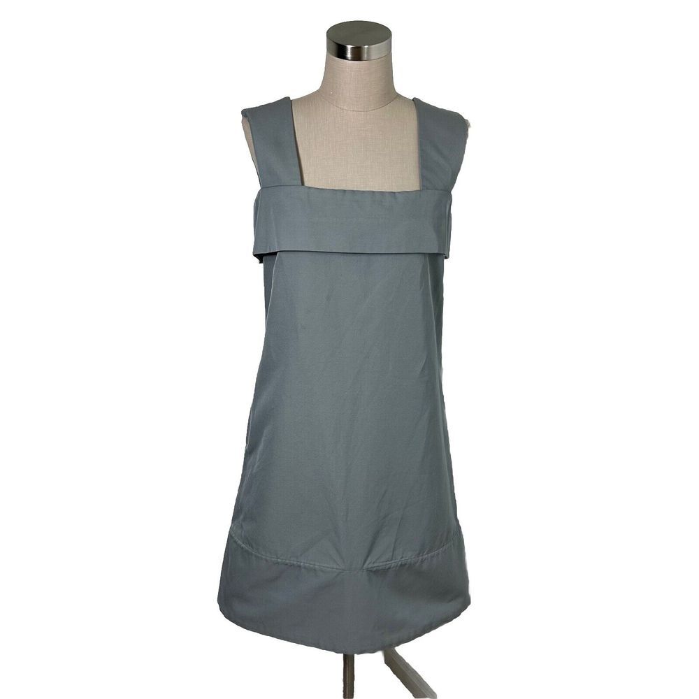 S Max Mara Shift Dress Women's 10 Gray Sleeveless Square Neck Pinafore Pockets‎